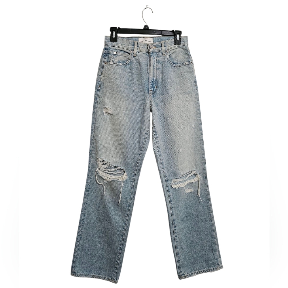 SLVRLAKE High Rise Straight Leg Distressed Light Washed Blue Jeans 26 Preowned